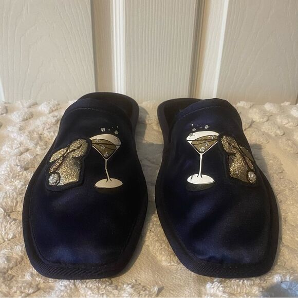 NWOT Kate Spade Navy Satiny Starry Night Bunny Slippers Slip on Shoes Size 8 - Picture 2 of 9